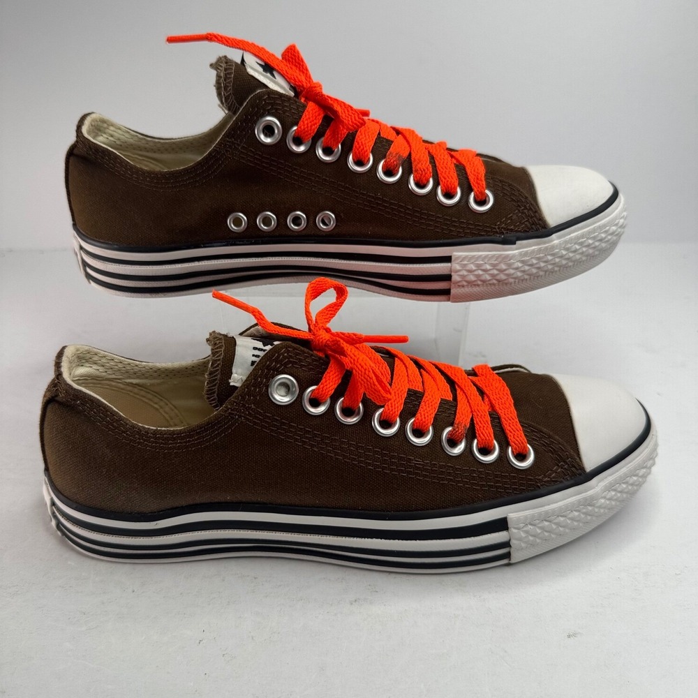 Converse Chuck Taylor All Star Brown Striped Midsole Neon Orange Laces Womens 8